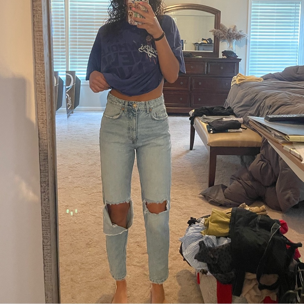 Zara light wash high rise ripped jeans